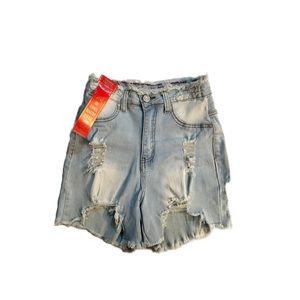 NWT Ice Wash Distressed Blue Denim High Waisted Shorts - Size 3